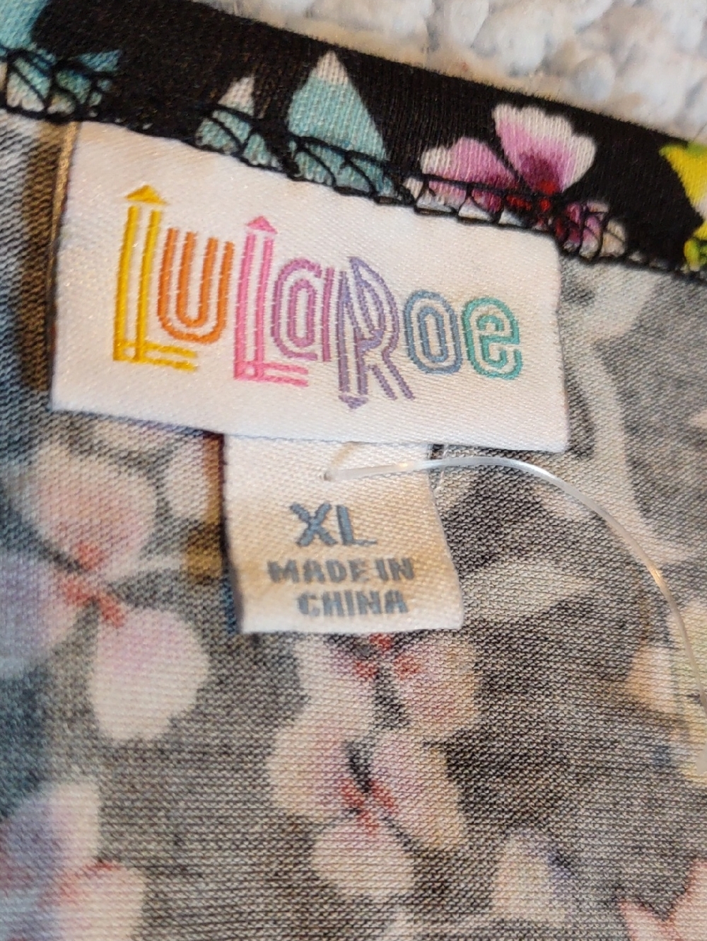LuLaRoe Black Floral Short-Sleeve Swing Dress with Pink & Green Accents - Picture 6 of 8